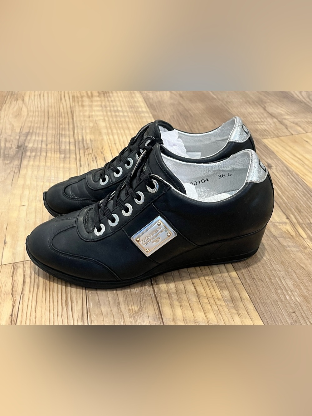 Dolce & Gabbana Black Leather Wedge Women’s Sneakers- size 36.5 - Picture 2 of 13
